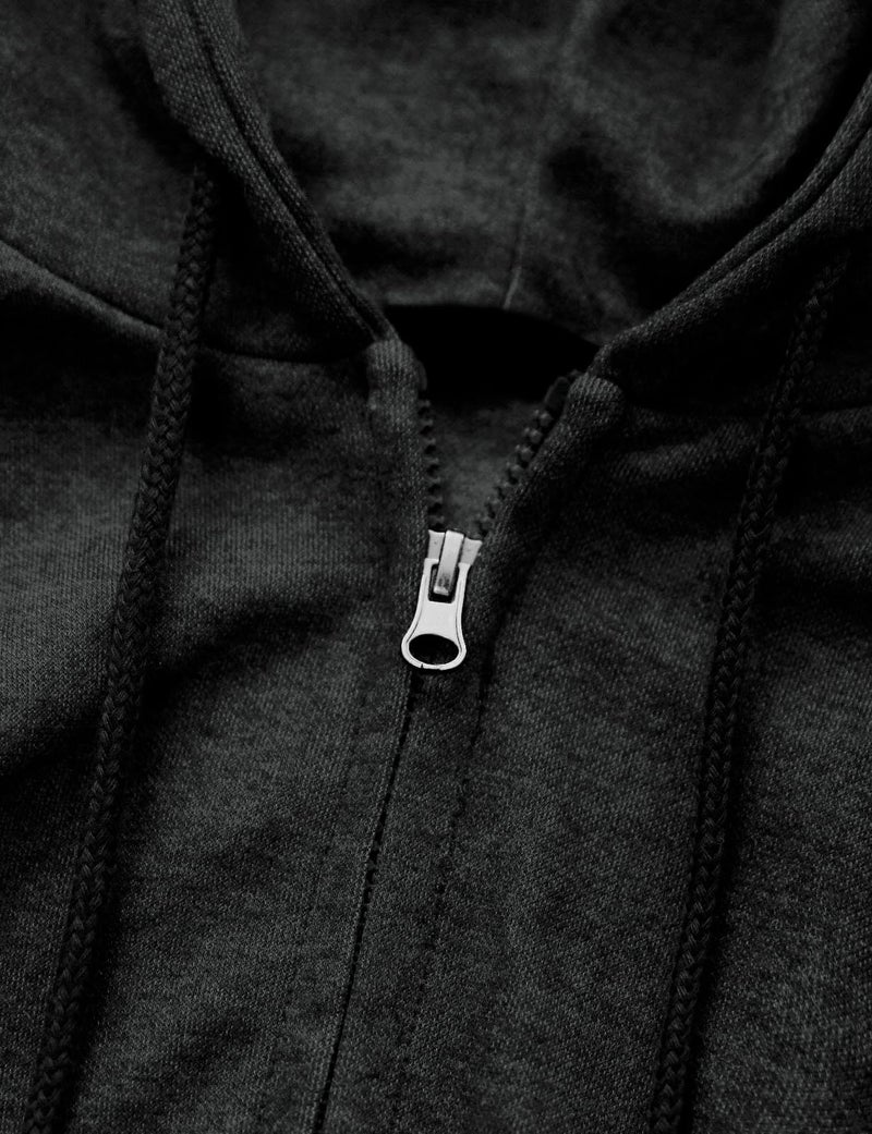 Ohoo Men's Zip Up Hoodie Lightweight Slim Fit Sweatshirt Full Zip Hooded Jacket Concealed Zipper / DCF136-CHARCOAL-L - Image 4